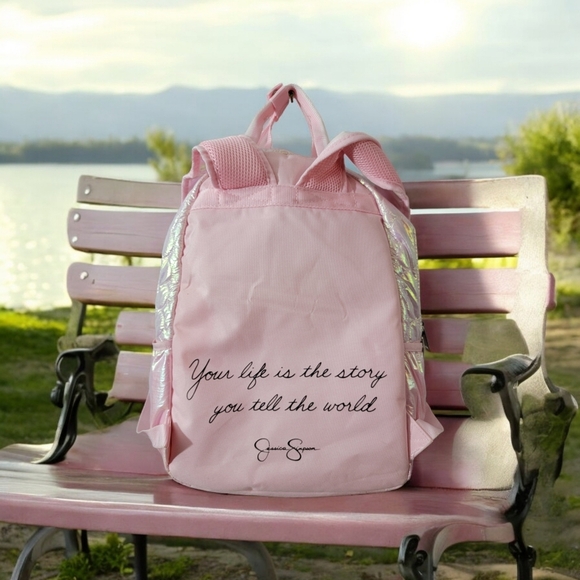 Jessica Simpson quilted metallic pink backpack. Large front pocket. - Picture 2 of 9